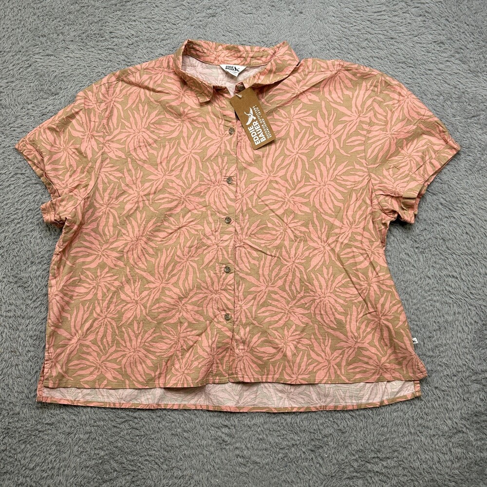 NWT Hawaiian Shirt Womens XL Orange Island Print Eddie Bauer Short Sleeve Button